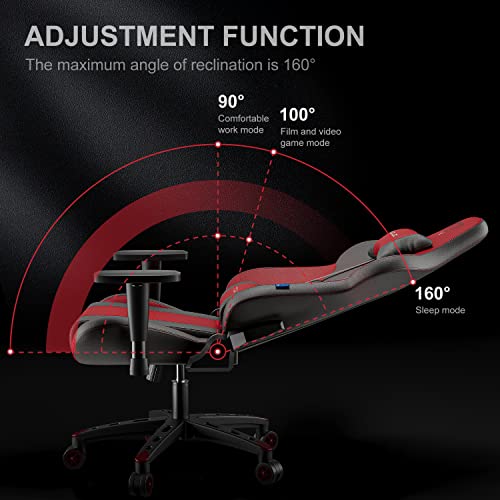 Image of Gaming Chair - Furgle Computer Chair - Racing Style High-Back Office Chair - PU Leather Ergonomic Video Game Chairs - Adjustable Armrests - Headrest and Lumbar Support - Rocking Mode -Red