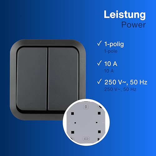 REV AquaStorm, Serienschalter, Lichtschalter Feuchtraum IP55, einpolig, Aufputz, 230V, 10A, anthrazit