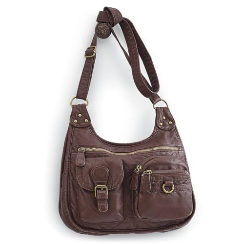 SAGEFINDS Washed Faux Leather Crossbody Shoulder Bag, Soft and Lightweight