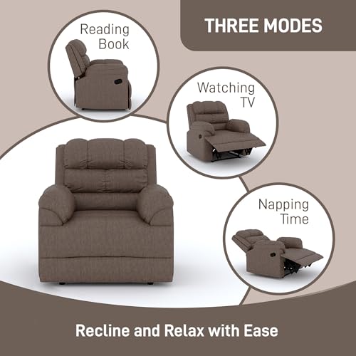 Image of Amazon Brand - Solimo Avalon Single Seater | Premium Mosha Fabric | Manual Recliner | Brown