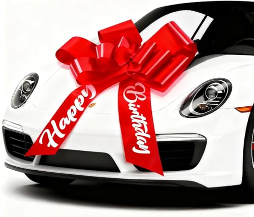 30 Inch Giant Red Car Bow - Extra Large Birthday Bow for Car, Big Gift Bow for Present, New Vehicle Accessories, Happy Birthday Ribbon Surprise.
