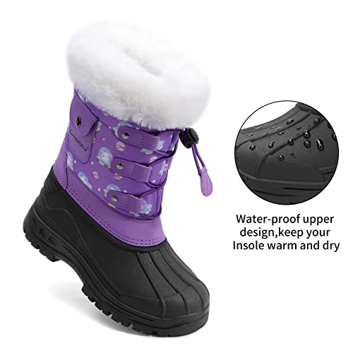 Greatonu Kids Snow Boots Boys Girls Mid Calf Insulated Waterproof With Faux Fur Winter Shoes Purple Cat Little Kids 13 #TOP2