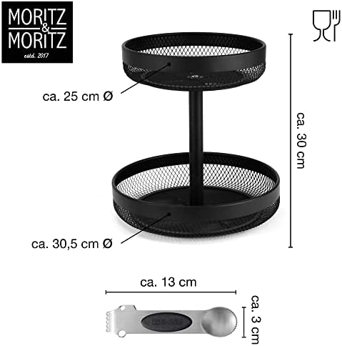 Moritz & Moritz Tiered Fruit Basket Black Metal  Ø30,5/Ø25 x 30cm  Modern Fruit Bowl large Black  Fruit Basket Etagere in Black for keeping fruit, vegetables and bread