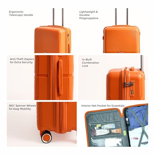 Image of Florence Trolley Bag Set of 2 | Medium 63 cm & Large 73 cm | Polypropylene Hard Luggage Suitcase | 360 Smooth Spinner Wheels | Combination Lock | Anti-Theft Zippers| Orange