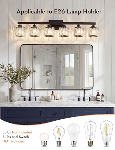 Image of VOLISUN Crystal Vanity Lights for Bathroom, 6 Light Bathroom Vanity Light, Modern Matte Black Bathrooms Light Over Mirror, Black Bathrooms Lights Fixtures-UL Certificated(Exclude Bulb)