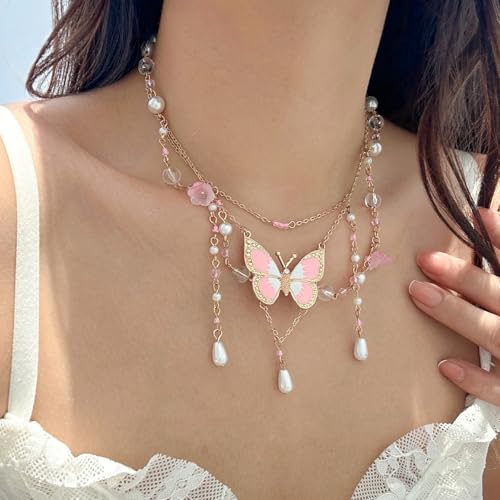 Fairy Tassel Butterfly Choker - Colorful Pendant Necklace, Elegant Bohemian Costume Jewelry for Women3
