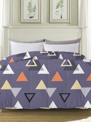 Image of HOMEKART 220 GSM Premium Reversible Microfiber AC Comforter for Single Bed | Soft, Lightweight & Breathable All-Season 3-Layer Quilted Blanket (150 cm x 225 cm, Trangle, Dark Grey & Rust)