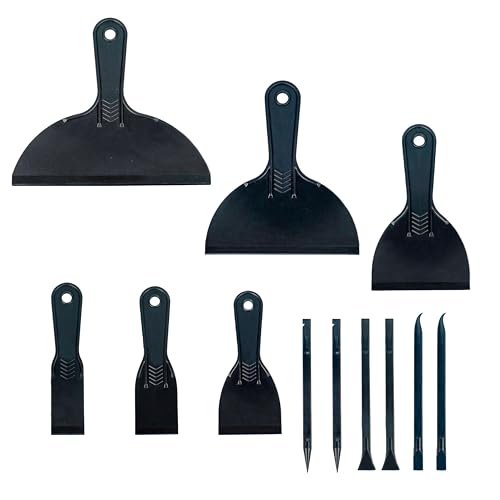 AZSRKRBM 12 PCS Plastic Putty Knife Set with 6 Flexible Filler Knives 6 Scrapers for Spackling, Repairing Drywall, Removing Wallpaper, Applying Mud and Plaster