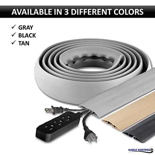 Kable Kontrol Floor Cord Cover Kit - 15 Feet Long Black Plastic Cable Protector, Hides Cords And Conceals Wires, For Extension Cord Cable Management, Channel Size 0.75” W X 0.43” H #TOP1