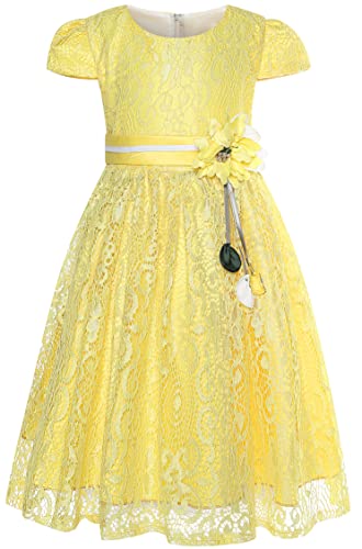Little Girls Cap Sleeves 3D Flower Lace Wedding Flower Girl Birthday Party Christing Party Dress,Solid Yellow,7-8 #TOP2