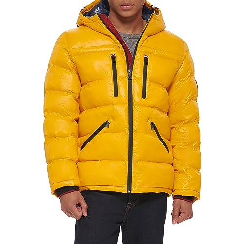 Image of Tommy Hilfiger Mens Tommy Hilfiger Men's Shiny Midweight Logo Puffer