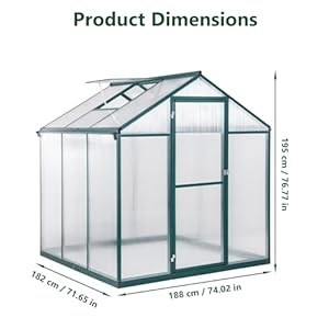 6X6FT Greenhouse for Outdoor, Hybrid Polycarbonate Greenhouse with 2 Roof Vent Windows, Large Greenhouse for Outside Garden Backyard, Dark Green 6X6FT Greenhouse for Outdoor Hybrid Polycarbonate Greenhouse with 2 Roof Vent Windows Large Greenhouse for Outside Garden Backyard Dark Green