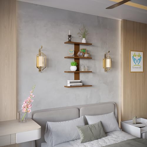 Image of Wooden Wall Mounted Floating Rack Shelves Book Stand Display Hanging Shelf Living Room Bedroom Storage Home Office for Decoration Showcase (Brown)