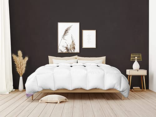 Joliz. Cálido edredón de Invierno 100% Natural - 90% plumón de Pato 240x220 cm 250gr/m2 -Hecho a Mano - No alergénico Lavable a máquina - Nuevo plumón de Pato Blanco francés