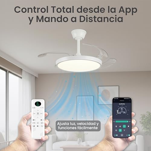 LUMIKING Ventilador de Techo con Luz LED Regulable y App | Motor DC Silencioso | 6 Velocidades | Tonalidad Ajustable 3000K–6500K | Mando a Distancia | Blanco o Madera | 3 Tamaños (Blanco, 68 CM) - imagen 2