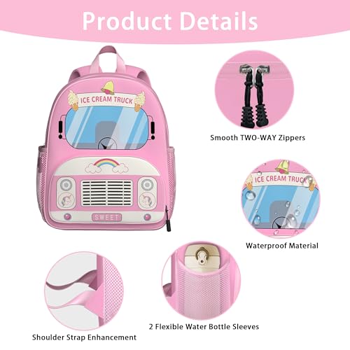 Image of Ice Cream Truck Toddler Backpack for Little Kids Water Resistance Kindergarten Preschool Bags Children Schoolbag Cute 3D Animal Cartoon Backpacks Gifts for Baby Boys Girls