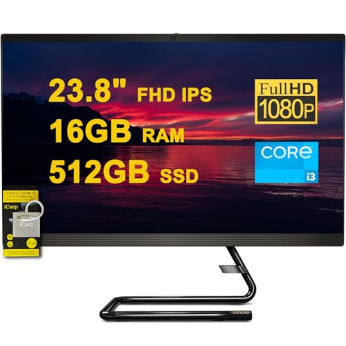 Image of Lenovo IdeaCentre AIO 3 All-in-One Desktop 23.8 inch FHD IPS Anti-Glare Intel Quad-core i3-10100T 16GB RAM 512GB SSD Win10 w /ICP Accessory