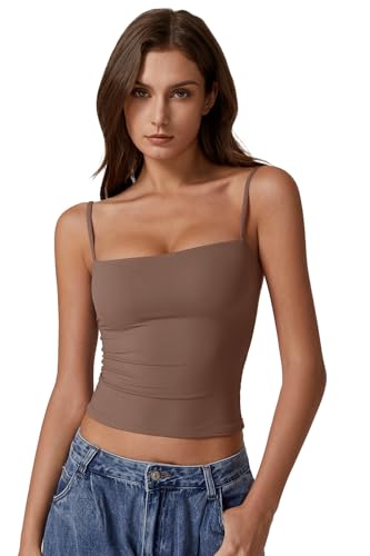 Image of QINSEN Women's Double Lined Basic Tank Top Adjustable Spaghetti Straps Sleeveless Camisole Shirts