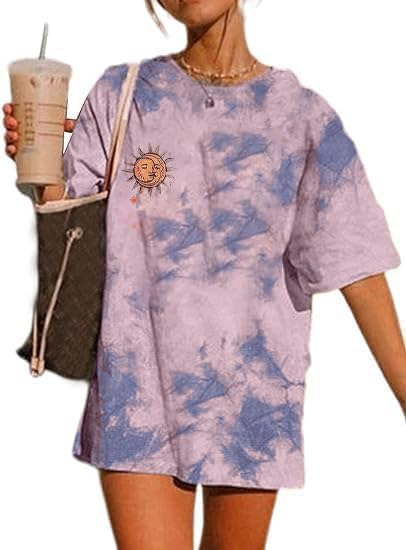 Image of Remidoo Women's Casual Oversized T Shirt Short Sleeve Graphic Tee Letter Tie Dye Shirts