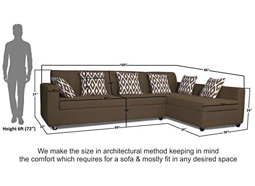 Image of Adorn India Rio HighBack L Shape 6 Seater Sofa Set (Right Hand Side) (Camel) (3 Year Warranty)
