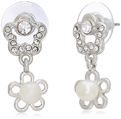 Image of Estele Rhodium Plated Floral Swing Earring for Women with Austrian Crystals