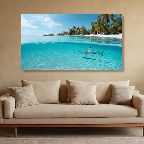 Tableau requins eaux cristallines 30x60 cm décor plage - 2