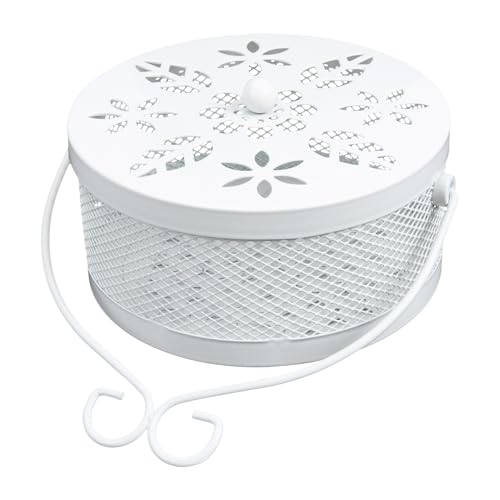 UTHCLO 鉄製蚊香ホルダー 蚊取り線香用 屋内屋外兼用 ホワイト色 防火カバー付きホルダー 設計で煙を抑え清潔保持 おしゃれな中空デザイン