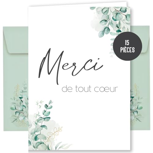 Things of Happiness 15 cartes de remerciement avec enveloppes pour mariage, état civil, anniversaire, bébé, communion, baptême | carte de remerciement | carte...