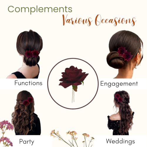 Image of Hair Flare Artificial Plastic & Metal Rose Flower with An Abundance of Petals Design Hairpin /Hair Clip /Judabun | Bridal Hair Accessories, Wedding, Festival for Women & Girls - 2700, Set of 2