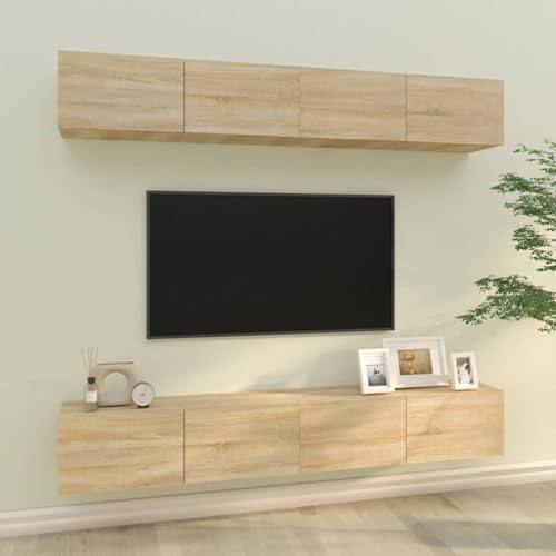 Homgoday Möbler Möbler TV-vägg 4 st Sonoma Ek 100 x 30 x 30 cm, TV-skåp Bänkskåp för TV-bord för vardagsrum industriellt TV-ställ vardagsrum