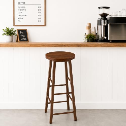Image of 84171 Classic Breakfast Kitchen Counter Bar Stools 1 PCS MDF Seat Seat Bar Chairs Metal Legs Barstools Dark Beech High Stools - Brown Frame