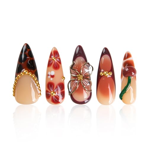 LOVFUL Short French Tip Press on Nails Vintage Cherry| Handmade