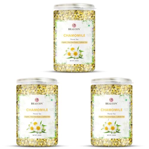 Image of BRALCON Chamomile Flower Tea 100g | Caffeine-Free Herbal Infusion | 100% Natural Dried Chamomile for Relaxation & Nighttime Beverage (Pack of 3)
