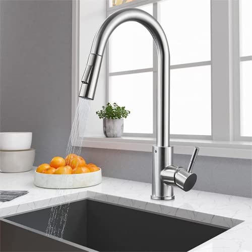 Onyzpily Küchenarmatur Ausziehbar,Wasserhahn Küchemit 360° schwenkbar Gebürstetes Nickel,Mischbatterie Küche Edelstahl Einhand-Spültischbatterie Cover