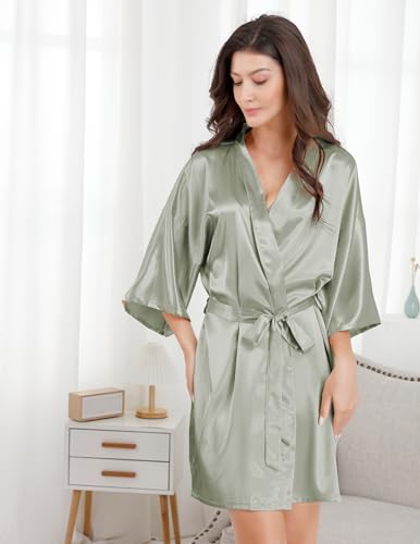 Image of EPLAZA Women Silky Satin Robe Wedding Bridal Party Bride Bridesmaid Robes Kimono Loungewear Dressing Gowns