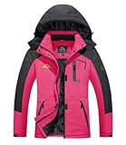 MAGCOMSEN Damen Winter Wanderjacke Wasserdicht Winddicht Softshelljacke mit Abnehmbarer Kapuze Damen Gefüttert Fleecejacke Bergsteigen Ski Jacken Verdickt Funktionsjacke Rosa L