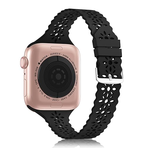 Image of Lace Silicone Bands Compatible with Apple Watch Bands for Women | Slim Thin Hollow-out Wristband for iWatch Series 11 10 9 Ultra 8 SE 7 6 5 4 3 2 1 38mm 40mm 41mm 42mm 44mm 45mm 46mm 49mm