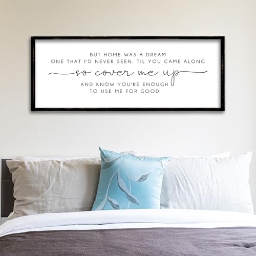 ZZJJHYWGQ Home Was A Dream Sign, So Cover Me Up Wall Decor, 32"×12", Black