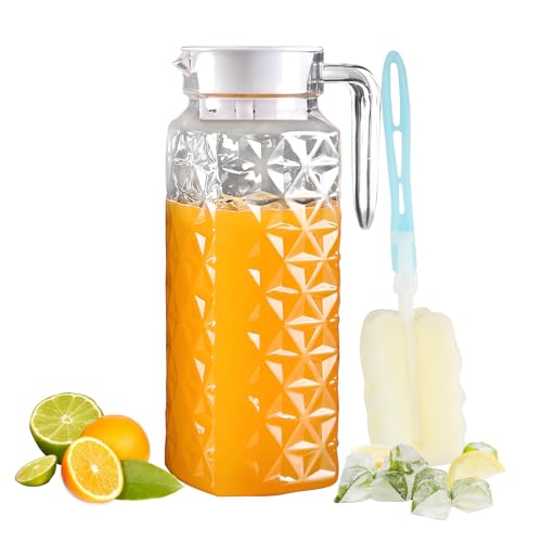 1Pcs 1.1 Liter Caraffe Brocche Plastica con Coperchio e Manico, Caraffa Acqua in Acrilico, Brocca Plastica Trasparente per Frigorifero, Infrangibile, Caraffa Plastica per tè Freddo, Limonata
