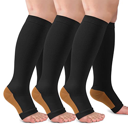 Image of CTHH Toeless Compression Socks for Women & Men Open Toe Knee High Stocking | 3 Pack 20-30 mmHg Graduated Compression Socks Best Support for Circulation Flying Running Daily Wear Cooling