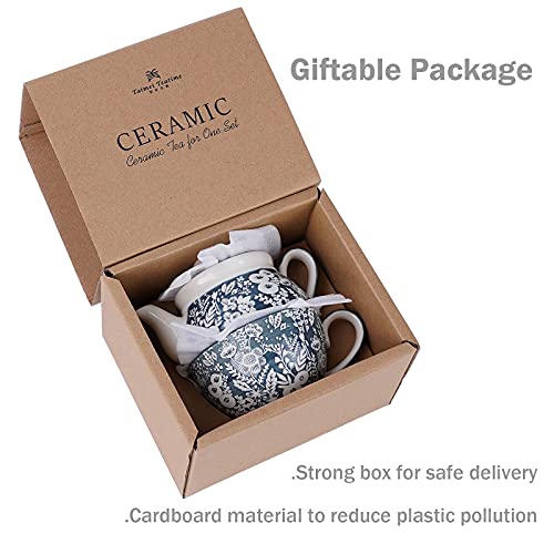 Taimei Teatime Ceramic Tea For One Set, 15 Oz Teapot With Infuser And Cup Set, Grey Teapot Set For One, Loose Leaf Tea Maker Set, Tea Set For Women, Adults Office Home Gift #TOP6