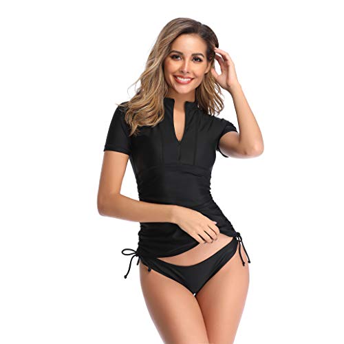 SailBee Women's UV Sun Protection Short Sleeve Rash Guard Wetsuit Swimsuit Top (902 Black, M)