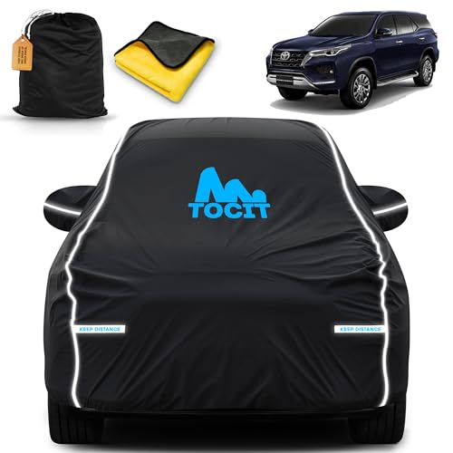 Image of Toyota Fortuner Waterproof Long Life Car Cover with Safety Glow Reflective Strap, Premium Velvet Velour Fabric, Soft & Stretchable, Machine Washable, Tri-Stitch Custom Fit with Mirror Pocket