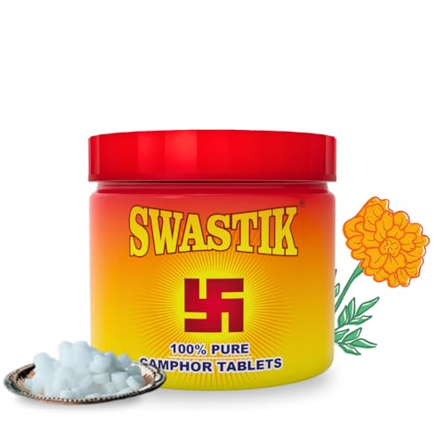 Image of Swastik 100% Pure Camphor Tablets Jar | for Pooja, Hawan & Fragrance | Multipurpose Use in Home, Office & Temple 250 Grams (Pack of 1)