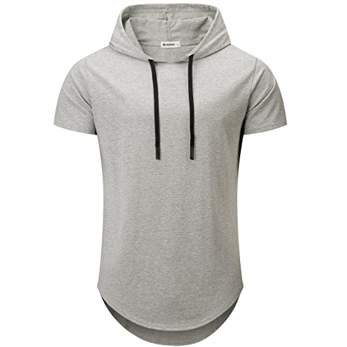 KLIEGOU Men's Hooded T-Shirt 190GSM 100% Cotton Soft Streetwear Longline Tee - Breathable Hip Hop Pullover - Pre-Shrunk 06 Washed Grey L