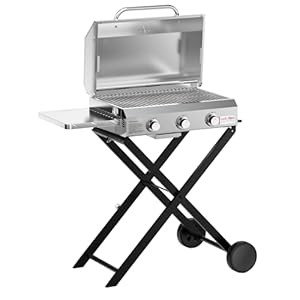 Onlyfire 3 Brenner Gas Grillwagen | BBQ Gasgrill mit Grillrost | 7Kw | Grillfläche 56,5×34cm | mit Seitentischen, Faltbarem Rollwagen, Rollen, Thermometer | für Outdoor Camping Balkon Garten