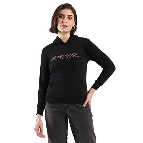Image of PINACOLADA Women's Cotton Solid Printed Sweatshirt with Hoodie, Regular Fit for Casual Wear Full Sleeve Sweatshirt Crafted with Comfort Fit and High-Performance for Everyday Wear