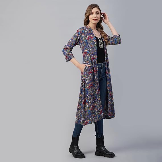 Image of Azira Cotton Abstract Print Front Open Shrug & Calf Length & Western & Casual Wear & Summer Wear & Shrugs for Woman Stylish