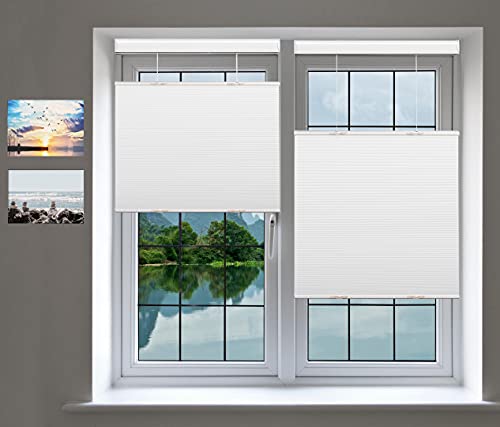 Cordless Cellular Shades, Top Down Bottom Up Blackout Light Filter, Cellular Honeycomb Window Blinds, Blackout White, 70" W X 48" H, Fashion Simple Elegant Shade, Custom Sized 16"~80" #TOP20