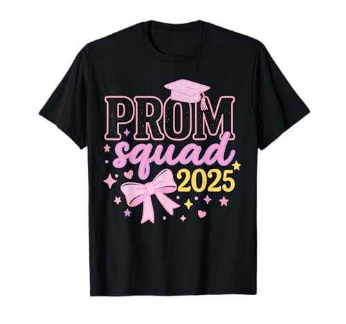 Cute Pink Prom Squad 2025 Senior Girl Graduation Outfit T-Shirt